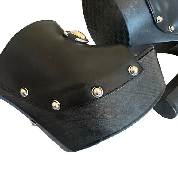 Gucci Betis Glamour Horsebit High Heel Clogs Sandals Stud Open-Toe Size 38.5 - Picture 3 of 15